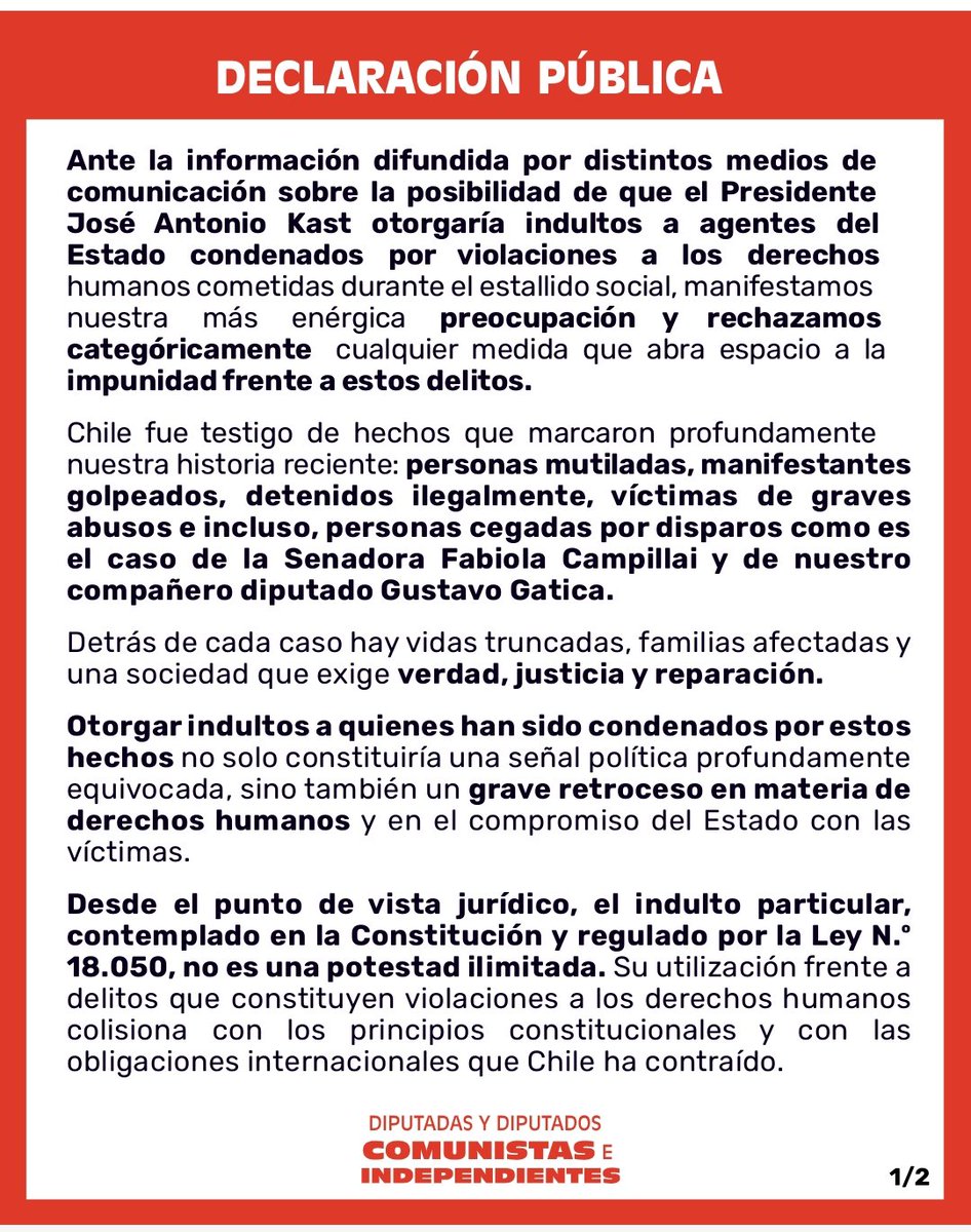 DiputadoSalinas's tweet photo. Que Kast indulte al asesino de Romario Veloz sentaría un pésimo precedente de impunidad para los crímenes cometidos en el estallido social.
Como bancada recurriremos a todas las instancias para revertirlo.
La reconciliación nunca se construye avalando violaciones a los DDHH. https://t.co/99L6QmlhXB
