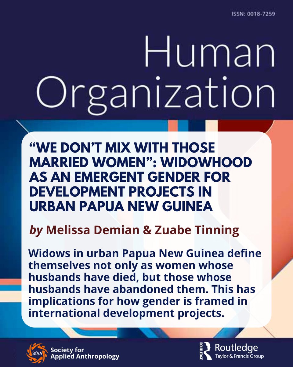 SfAAnthro's tweet photo. Open Access from #HumanOrganization: “We don’t mix with those married women”: Widowhood as an Emergent Gender for Development Projects in Urban Papua New Guinea by Melissa Demian &amp; Zuabe Tinning

https://t.co/QNInmdt3aW

#SfAA #SocialScience #Anthropology #AppliedAnthropology https://t.co/mIVvYc6ca5