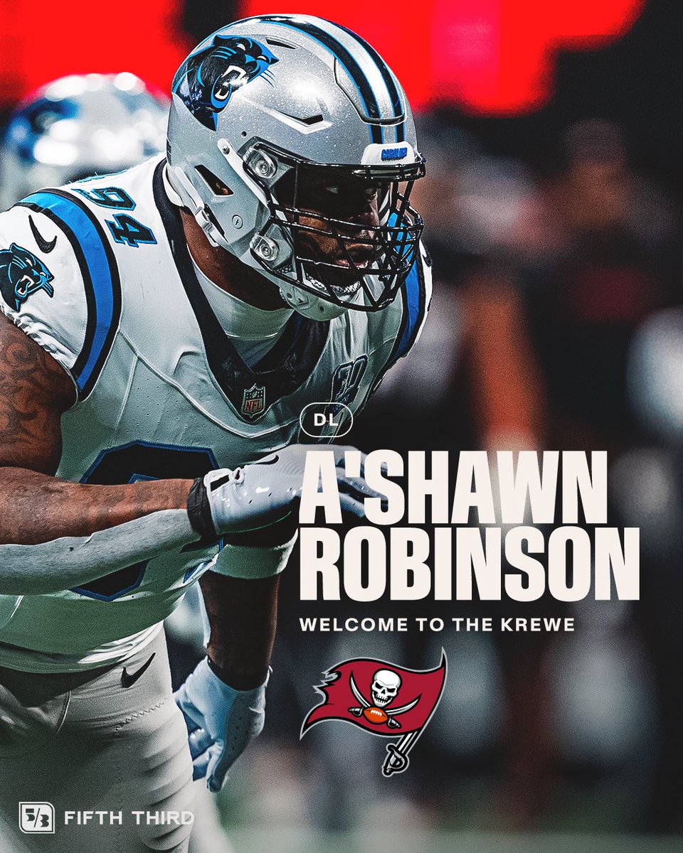 Buccaneers's tweet image. A'Shawn Robinson has joined the Krewe 👋