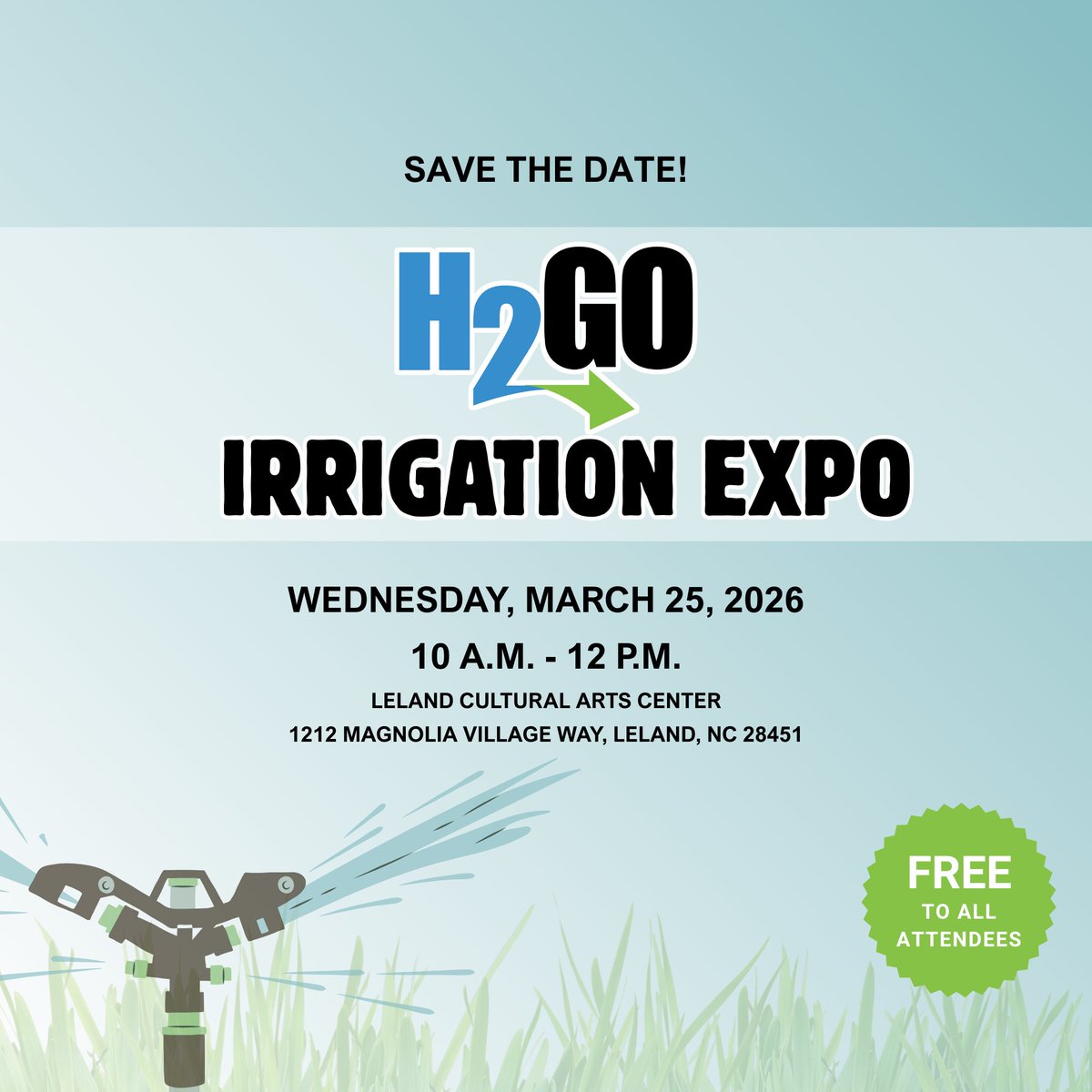 BH2go's tweet photo. 🔔You're Invited!
Join us for the return of our Irrigation Expo on March 25, 2026 @ Leland Cultural Arts Center from 10 a.m. - 12 p.m. This event brings together homeowners, businesses &amp; industry professionals to explore the latest in irrigation efficiency &amp; water conservation. https://t.co/eiRzsws5W6