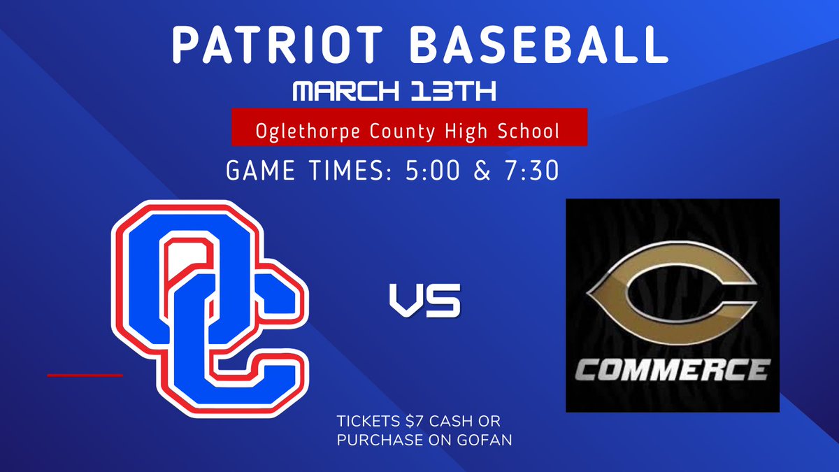 OC_Patriots's tweet photo. Patriot baseball will host Commerce tonight in a region DH! https://t.co/gW1mlQxfsF