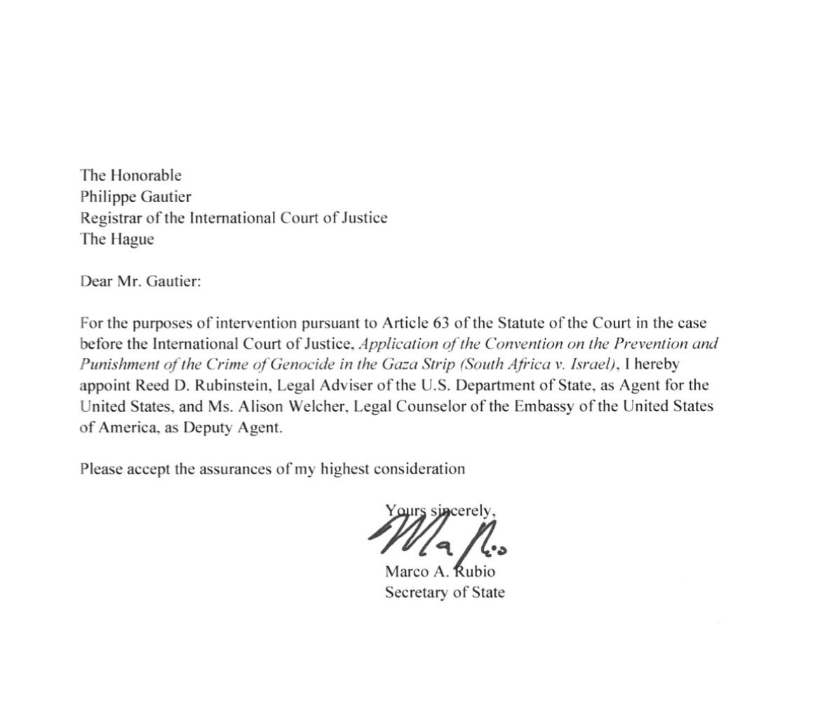 🚨 BREAKING: The U.S. is intervening at the ICJ to oppose South Africa’s genocide case against Israel, calling the allegation false and part of a long-running campaign to delegitimize the Jewish state in international institutions.

Washington noted similar accusations have been
