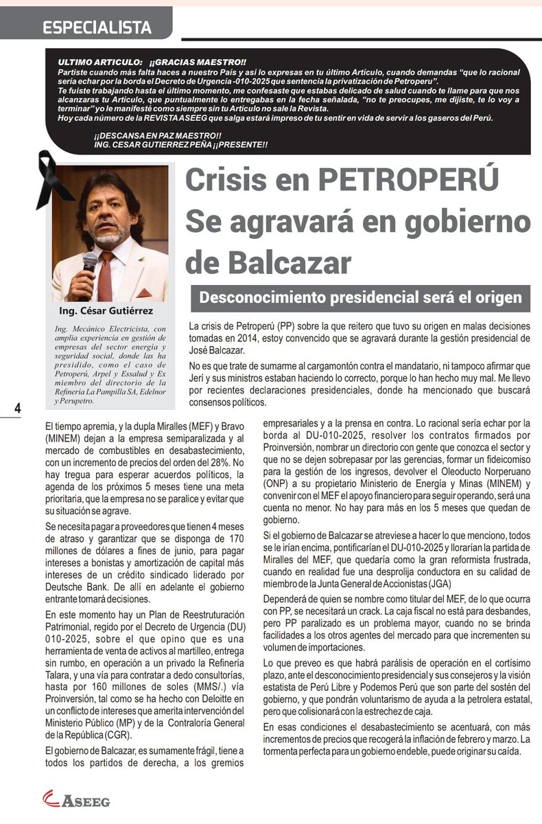 NicolasLucar's tweet photo. el último artículo artículo de César Gutiérrez en la revista de la Asociación de Envasadoras de Gas. se fue hablando claro https://t.co/c2bbWcfTT9