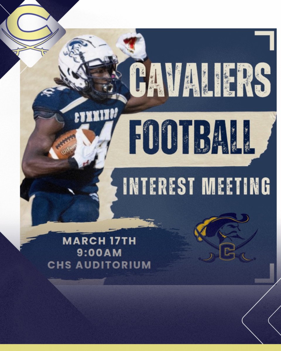 🏈 Cummings Football Interest Meeting 🏈
Meet Head Coach Darius Pinnix and take the first step toward being part of Cavalier Football.