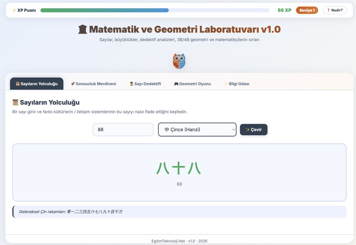 Eğitim Teknoloji "Matematik ve Geometri Laboratuvarı" yayında. 3B/4B şekilleri kendi ekseninde döndürün, Mors kodundan Antik Mısır'a sayıların tarihini keşfedin. Sınıflar için harika bir interaktif araç! Denemek için: egitimteknoloji.net/matematik-ve-g…