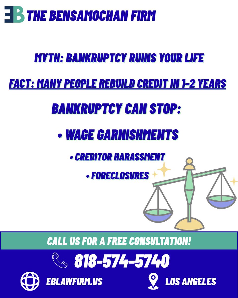 Most people believe bankruptcy will destroy their financial future.
In reality, it’s often the first step toward rebuilding it.

If debt has become overwhelming, you may have legal options.
#DebtRelief #BankruptcyLaw #FreshStart #LosAngelesAttorney