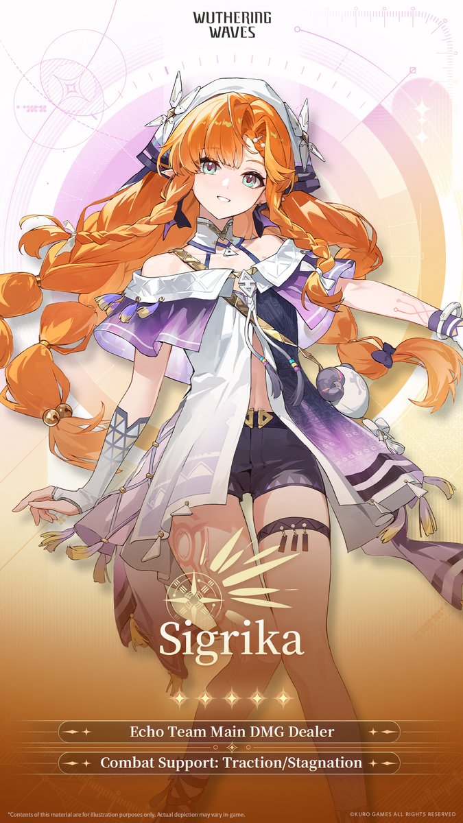 Wuthering_Waves's tweet photo. Profile Reveal | True Name Manifestation — Sigrika

Loading Data>>>
✦Sigrika✦
Sigrika, a student of Startorch Academy and a Resonator of Royan Runes.
Determined to live up to others' expectations and become a true Solsworn, she devotes herself fully to every challenge.

Check the link for more information: https://t.co/oJIOFs8tbJ

#WutheringWaves
#Sigrika