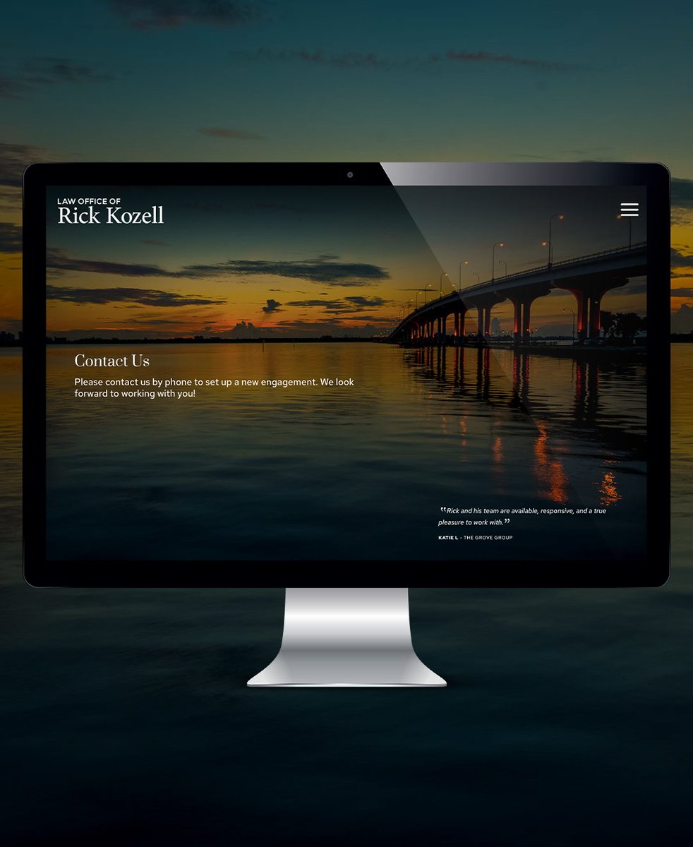 TOVOdesign's tweet photo. Attorney Rick Kozell came us wanting more than a law firm website. He wanted something that felt like Stuart, FL. The creative process drew on our coastal town's identity with visuals that reflect on the community Rick serves. 

Take a closer look: https://t.co/fcisdnBVx5 https://t.co/PLtTKOdpgG