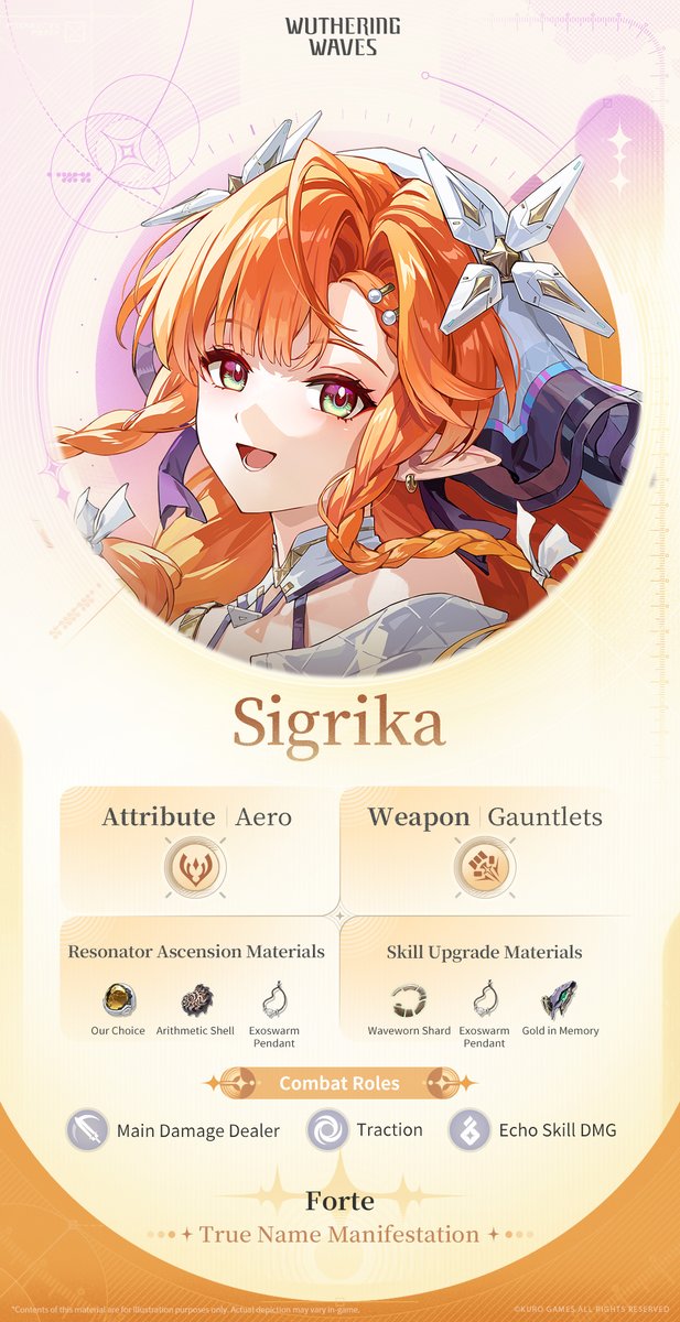 Profile Reveal | True Name Manifestation — Sigrika

Loading Data>>>
✦Sigrika✦
Sigrika, a student of Startorch Academy and a Resonator of Royan Runes.
Determined to live up to others' expectations and become a true Solsworn, she devotes herself fully to every challenge.

Check