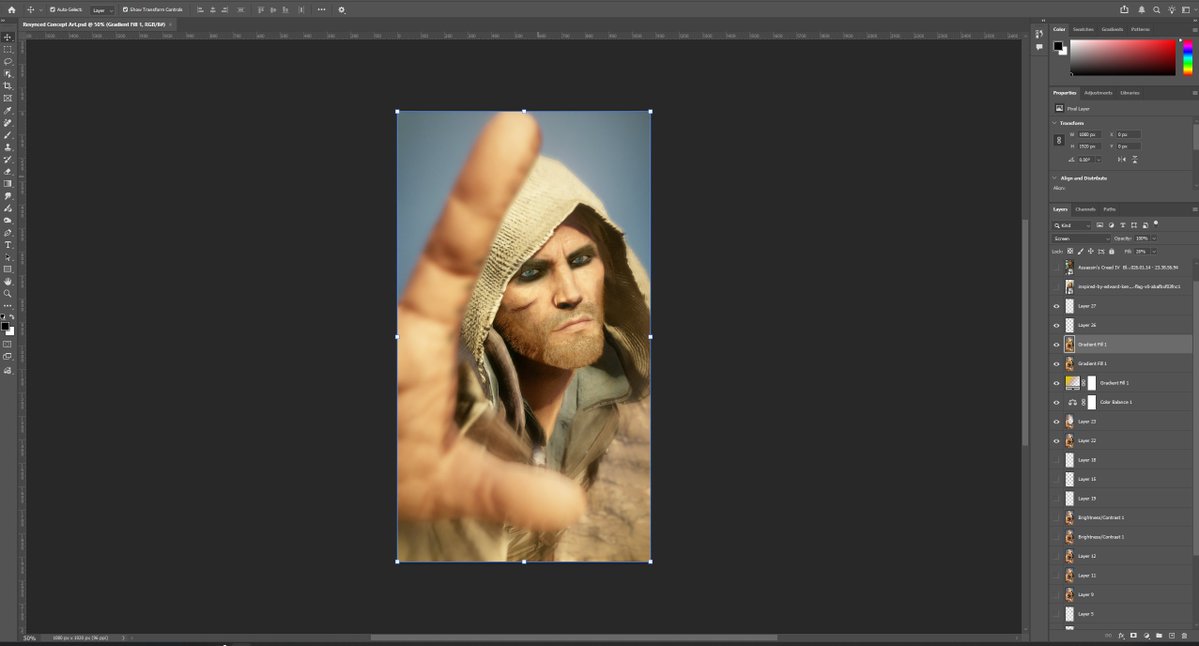 FrameHoldPhotos's tweet image. Next, I sourced some images of Edward from Black Flag and Photoshopped Edward's eyes and nose onto Eivor. Next, I lightened the beard, added scars, slimmed the jawline, and added a strand of hair to the side of the face.

Here are the 3 images I used ⬇️