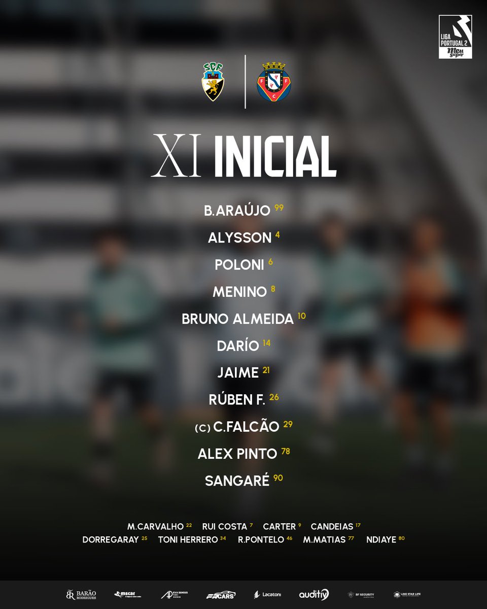 SCFarense_'s tweet photo. Estes são os onze “Leões de Faro” que vão iniciar a partida!🦁

#SóOsDurosVencem #LigaPortugal2MeuSuper #SCFFCF https://t.co/A8y7sFf7C3
