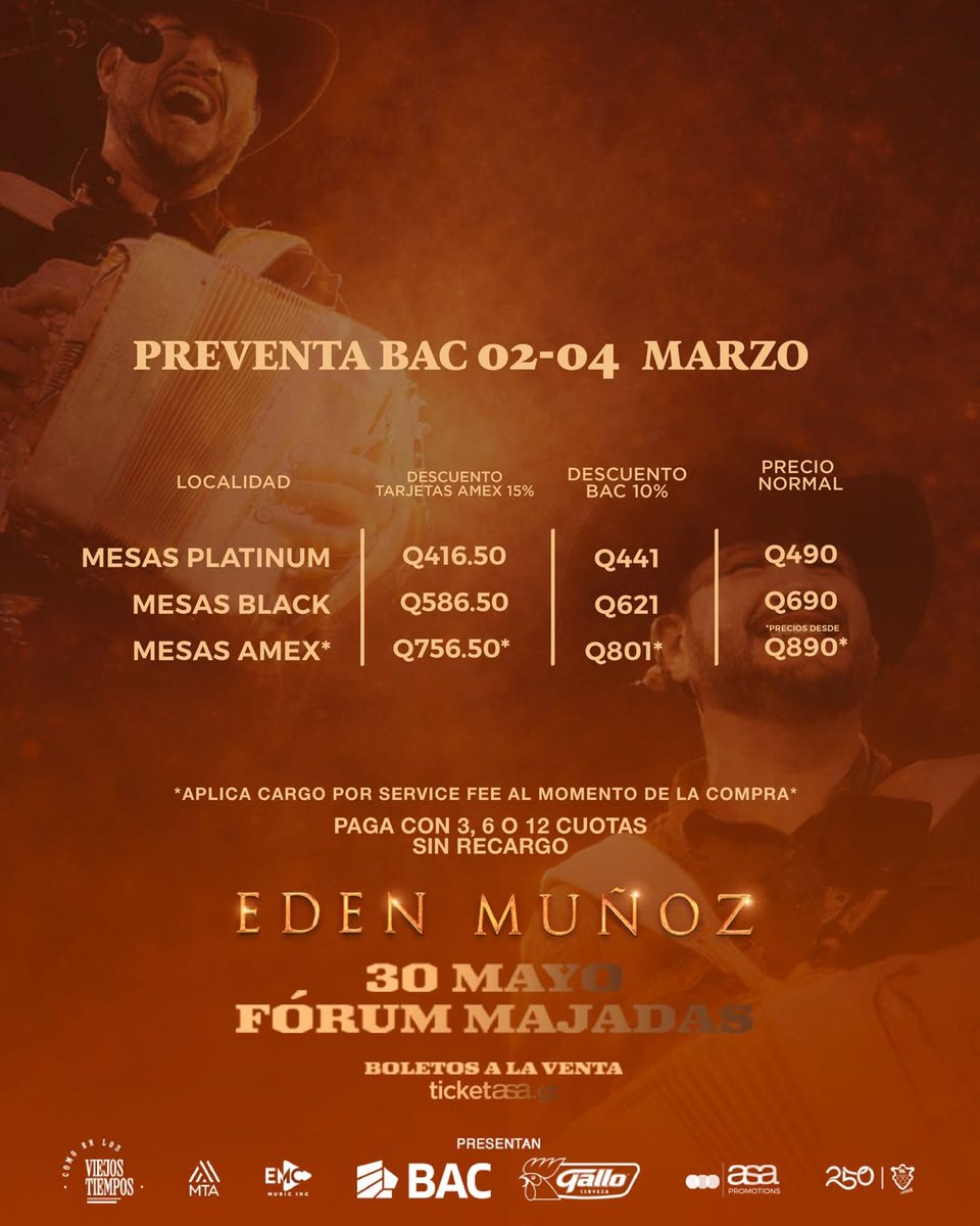 🤠 ¡Llega a Guatemala Edén Muñoz!

La voz del regional mexicano se presenta 30 de mayo en Fórum Majadas.

Prepárate para cantar cada éxito y vivir un show inolvidable con una de las figuras más importantes del género.

#EdenMuñoz #Guatemala 

<a href="/mp5noticias/">Mp5 Comunicación</a> 
<a href="/asa_promotions/">Asa Promotions</a>