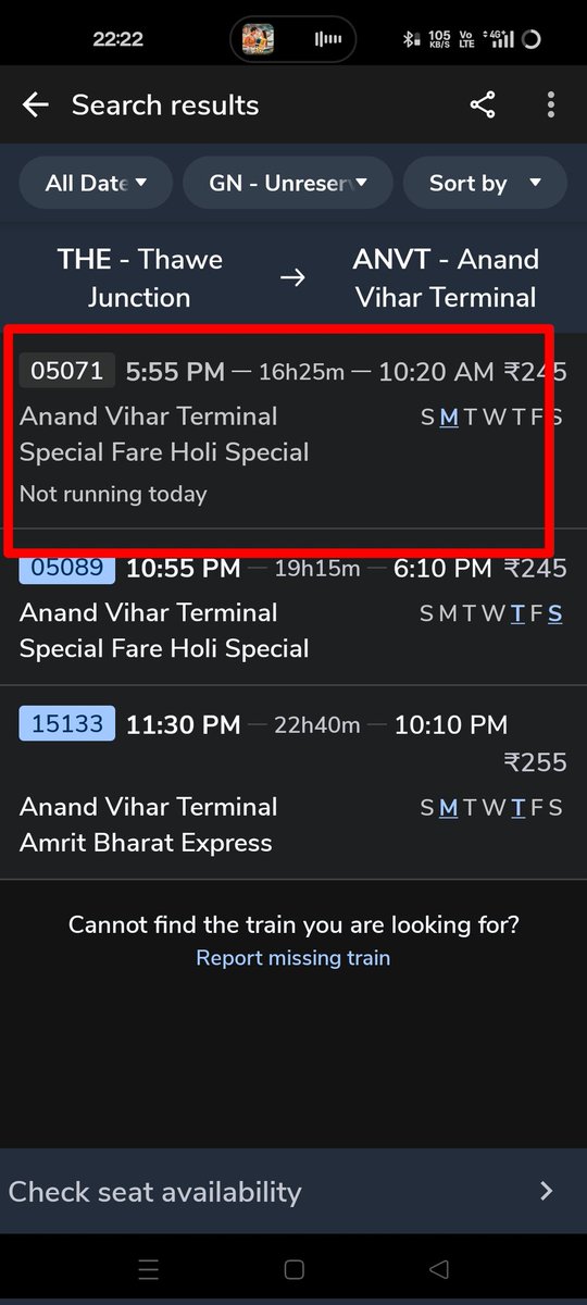 theauspicious16's tweet photo. @RailMinIndia @AshwiniVaishnaw @RailwaySeva
Train 05071 (Thawe Jn – Anand Vihar Terminal) has very convenient timings for passengers traveling to Delhi. There is high demand on this route. Kindly consider running this train on a regular basis instead of only as a special train. https://t.co/poy4tkCS0z