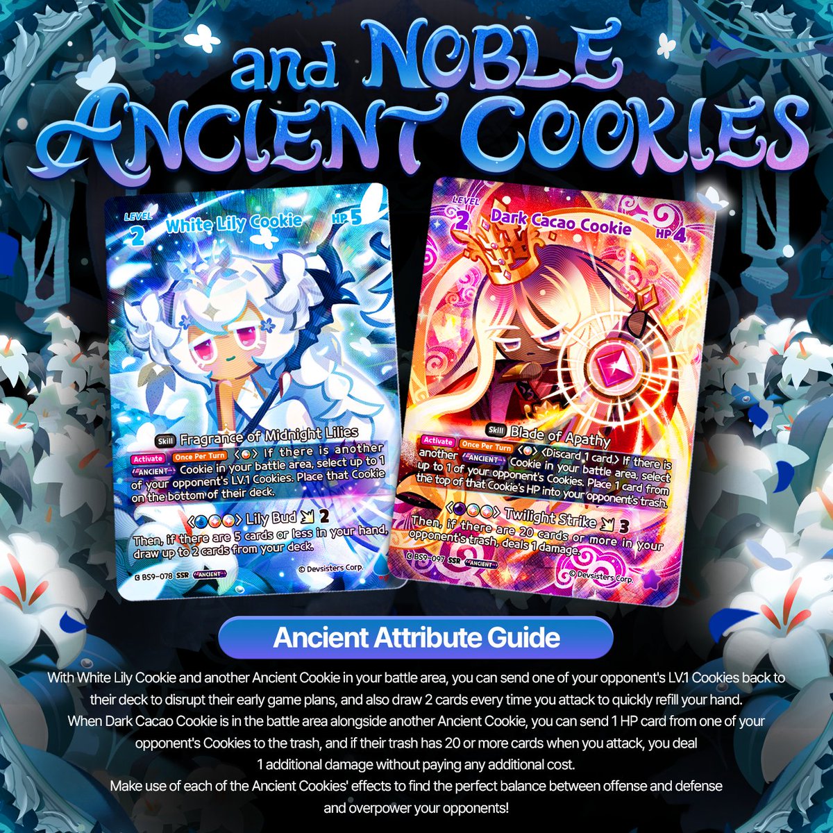 CRBraverseEN's tweet photo. 🌟 The legends have gathered! 🌟

Behold the most radiant and noble ANCIENT Cookie cards - a spectacular assembly of the Cookies who started it all! 💝 From Pure Vanilla to White Lily, the legendary power is now in your hands.

Ready to dominate? Discover brand-new paths to victory with our Ancient Strategy Guide! ⚔️🛡️

The ultimate expansion is almost here! Booster Pack 8+9: [A Game of Truth and Deceit] officially hits the shelves on March 27, 2026! 📅🔥

Don't miss the chance to add these icons to your collection! ✨

#CookieRun #CookieRunBraverse #AncientCookies #TCG #NewRelease #TCGCommunity #AGameOfTruthAndDeceit #PureVanillaCookie #HollyberryCookie #GoldenCheeseCookie #DarkCacaoCookie #WhiteLilyCookie #CookieRunBraverseTCG