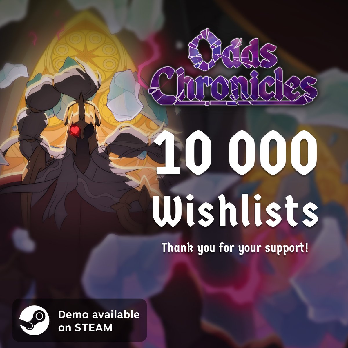 We’ve just crossed 𝟏𝟎𝐊 𝐰𝐢𝐬𝐡𝐥𝐢𝐬𝐭𝐬 for 𝐎𝐝𝐝𝐬 𝐂𝐡𝐫𝐨𝐧𝐢𝐜𝐥𝐞𝐬 𝐨𝐧 𝐒𝐭𝐞𝐚𝐦. 𝐓𝐡𝐚𝐧𝐤 𝐲𝐨𝐮!

Development is progressing well beyond the demo; 𝐬𝐭𝐚𝐲 𝐭𝐮𝐧𝐞𝐝!
store.steampowered.com/app/3058740/Od…
#IndieGameDevs  #RPG  #VideoGames #OddsChronicles