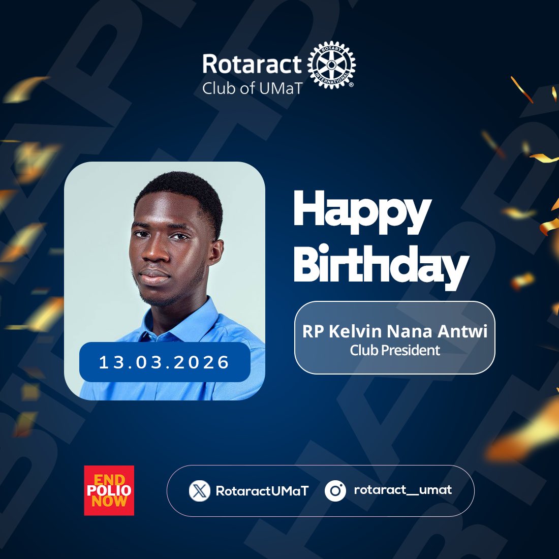 RotaractUMaT's tweet photo. Happy birthday RP Kelvin🥳🎉 https://t.co/HrUpQFfrDH
