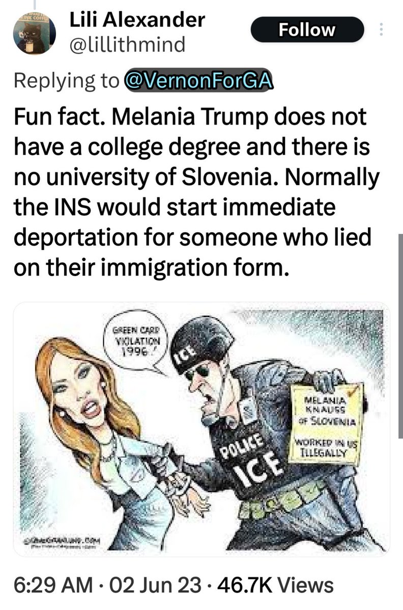 AdkApril's tweet photo. @DHSgov @ICEgov #FirstProstitute @FLOTUS Deport @POTUS 🖕 https://t.co/CahL1FbcvQ