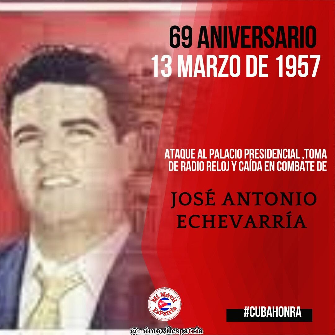 Un día como hoy pero de 1957 un grupo de jóvenes universitarios, liderados por José Antonio Echeverría, atacan el Palacio Presidencial y Radio Reloj. #CubaViveEnSuHistoria #PorCiroRendoTodo #CiegodeAvila