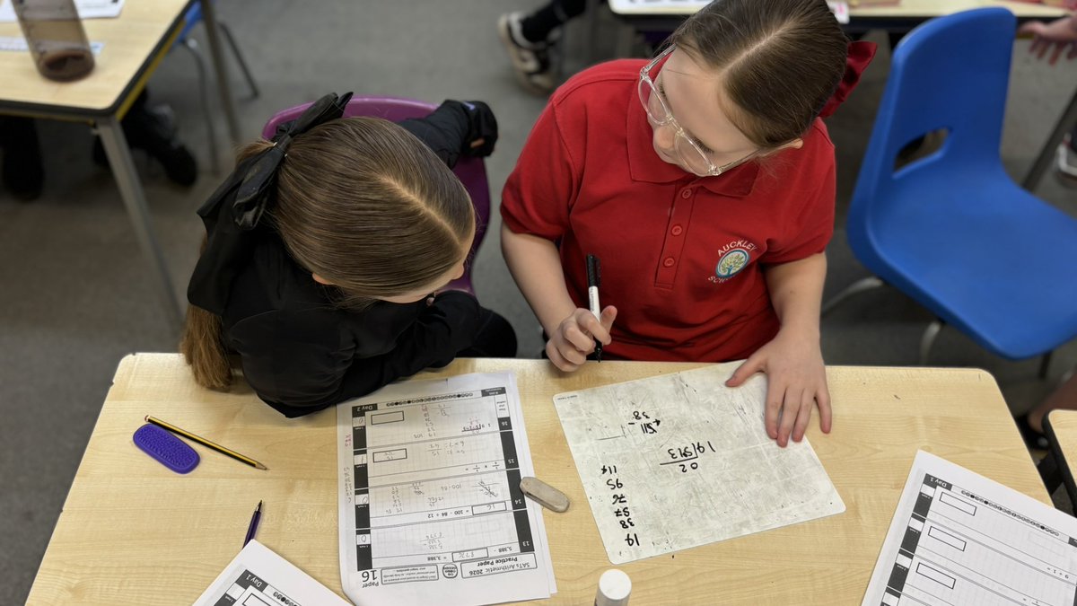 AuckleyY6's tweet photo. After their weekly arithmetic tests, our Year 6 children break off into coaching pairs to support each other with the questions types they find difficult. It’s a real pleasure to see teamwork in action. #teamworkinaction https://t.co/4fmgL24xd3