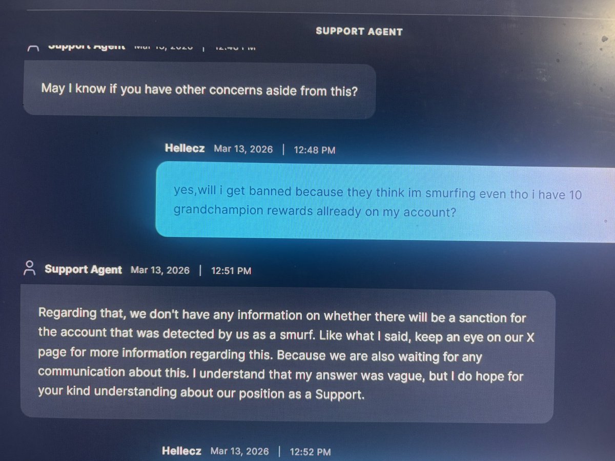 Hellecz's tweet photo. @RLEsports @EpicGames @RL_Status @RocketLeague can you guys please tell me how I’m getting flagged as a Smurf when I have 4K hours in the game and over 1000$ spent on it??? https://t.co/YsM53uGi2T