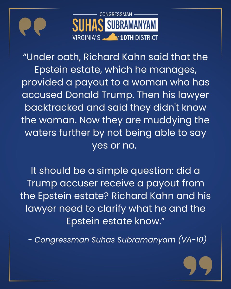 Rep. Suhas Subramanyam (VA-10) tweet media