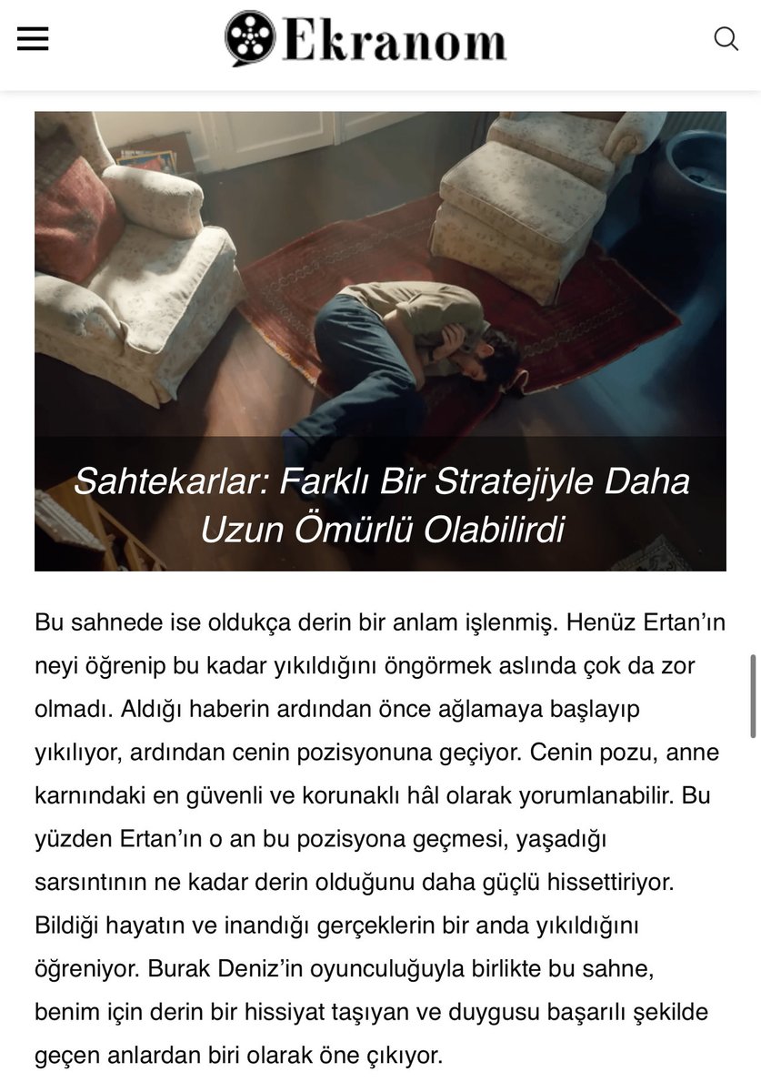 “Burak Deniz'in oyunculuguyla birlikte bu sahne, benim için derin bir hissiyat tagiyan ve duygusu basarili sekilde geçen anlardan biri olarak öne çikiyor.” ⭐️👏🏽
#BurakDeniz , #Sahtekarlar