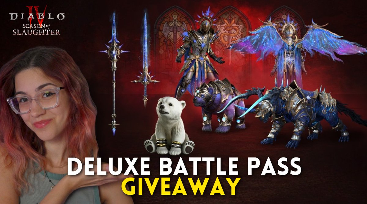 ItsAoElena's tweet photo. 🎁I have 3 Deluxe @Diablo IV battle passes to give away!🎁

✅Follow me here @ItsAoElena 
✅Repost 
✅Follow me on Twitch at  https://t.co/9drD9b76LG
✅Subscribe on YT at https://t.co/gdGVe3WeDX 

Winners drawn at 10 pm CST on stream tonight :)

Thanks to @BlizzardCS for this opportunity!

#DiabloPartner #Giveaway #DiabloIV #LordofHatred