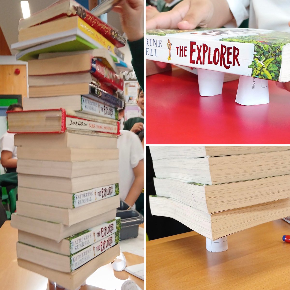 TheOaklandsBham's tweet image. Year 4 took part in a nationwide science experiment today to understand the strength of the vertebrae. 
They explored the strength of paper cylinders and how changing their shape, thickness, diameter, amount and height affected their strength. #BritishScienceWeek