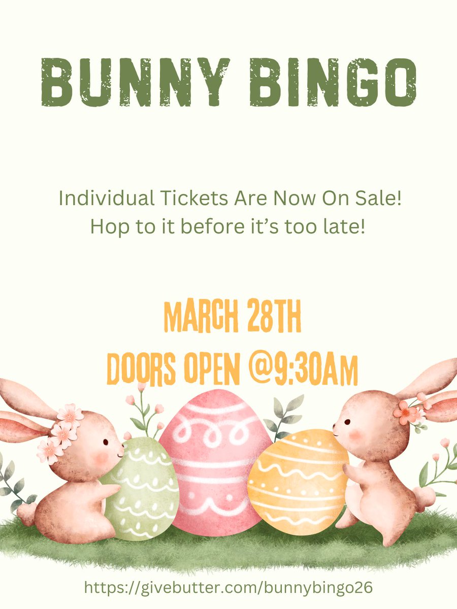 🐰🎉 Individual Tickets Are On Sale! 🎉🐰 Enjoy a fun morning at Bunny Bingo for fun, prizes, and raffles! 📅 March 28, 9:30 AM 📍 Cedar Bayou Farms 🎟️ Get tickets: givebutter.com/bunnybingo26 #FamilyFun #BunnyBingo #CedarBayouFarms