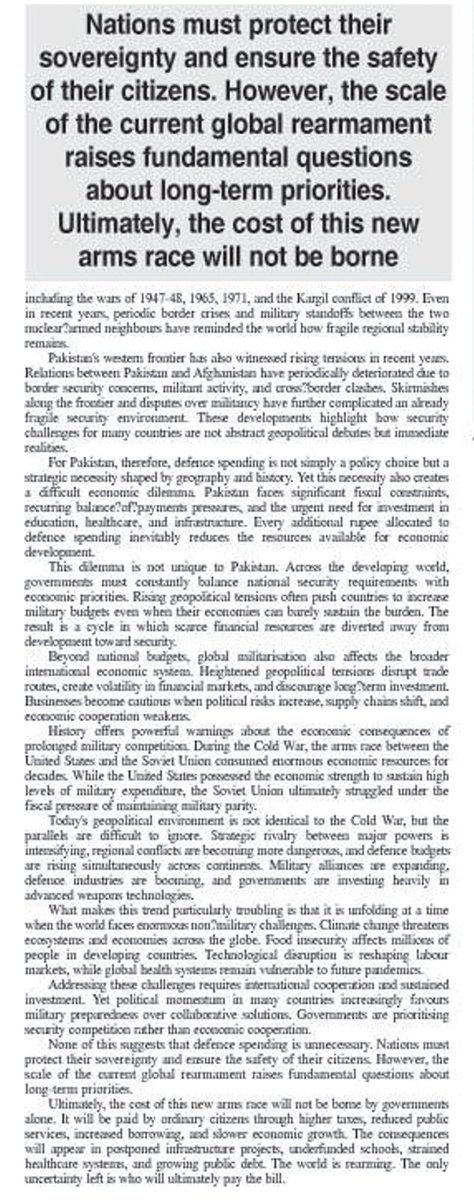 New Article Published

The world is entering a new era of rearmament.
Global military spending has reached record levels as conflicts and geopolitical tensions rise.

From the Middle East crisis involving Iran to security challenges in South Asia, defence budgets are expanding
