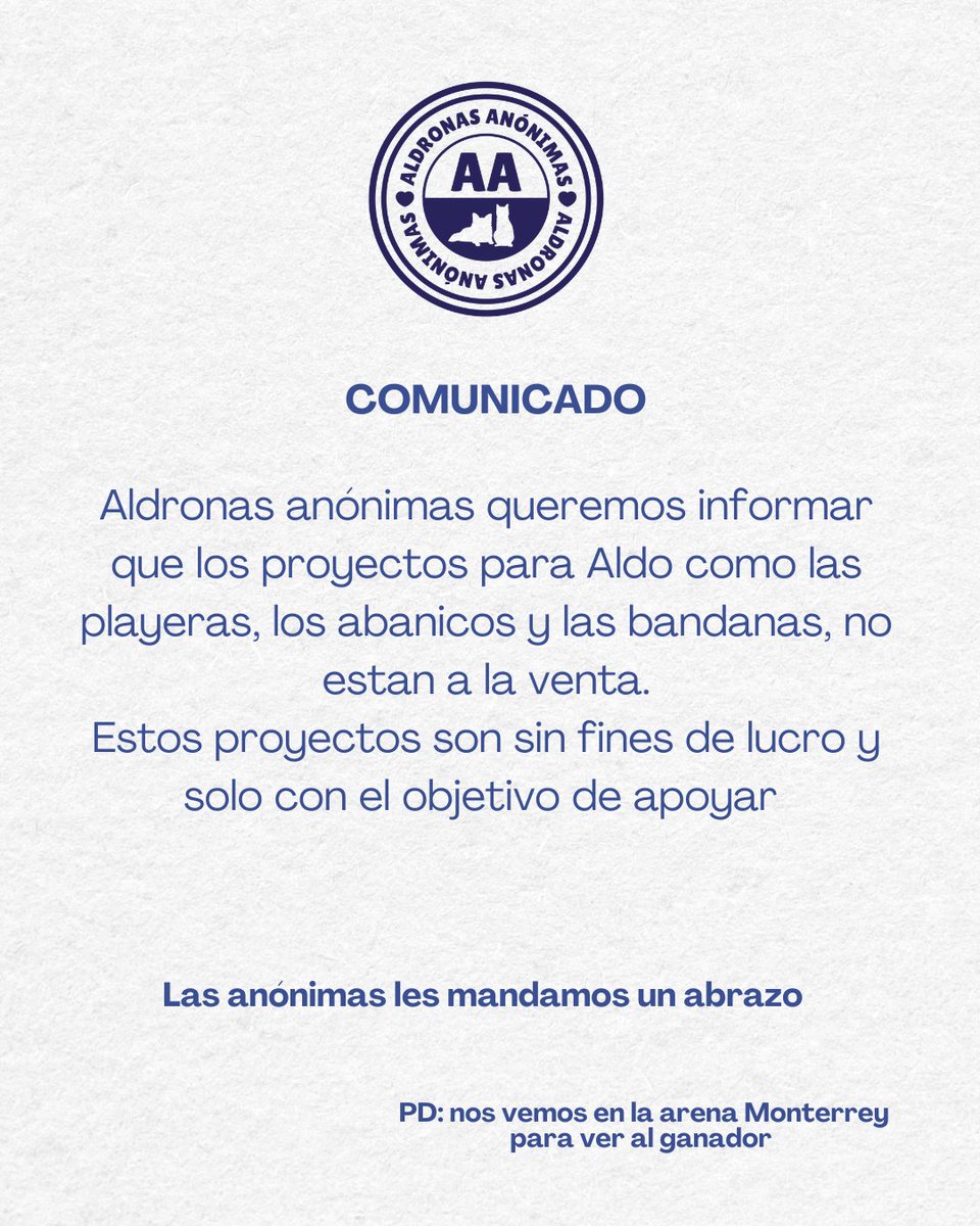 AVISO IMPORTANTE 🗣️ 

las anónimas queremos dejar en claro algunos puntos:

Se elaboró una cantidad limitada de playeras y ya están en manos de las personas correspondientes 💕

Por otra parte los abanicos y listones los entregaremos afuera de las instalaciones, para quienes