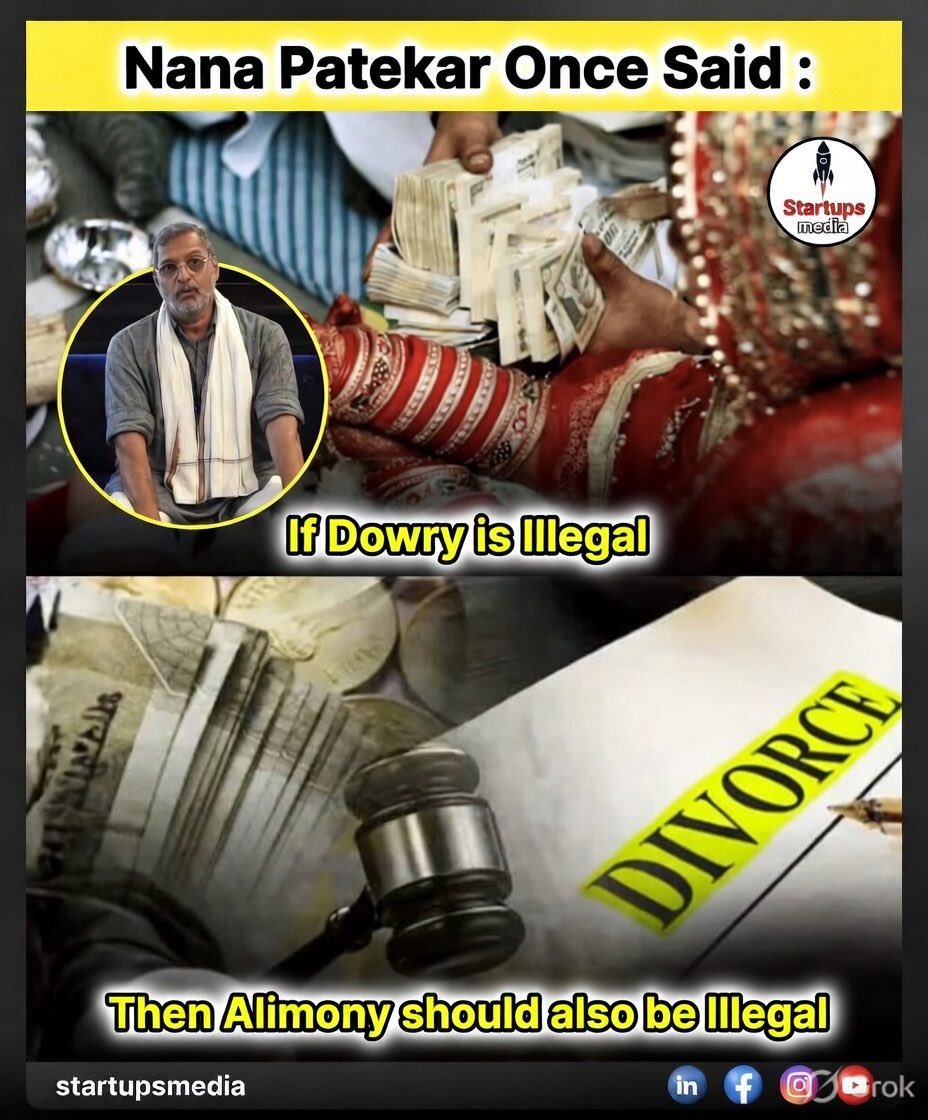 If dowry is illegal, then why is alimony celebrated?

One is called exploitation before marriage, the other after divorce.

Same money. Same coercion. Different narrative. ⚖️