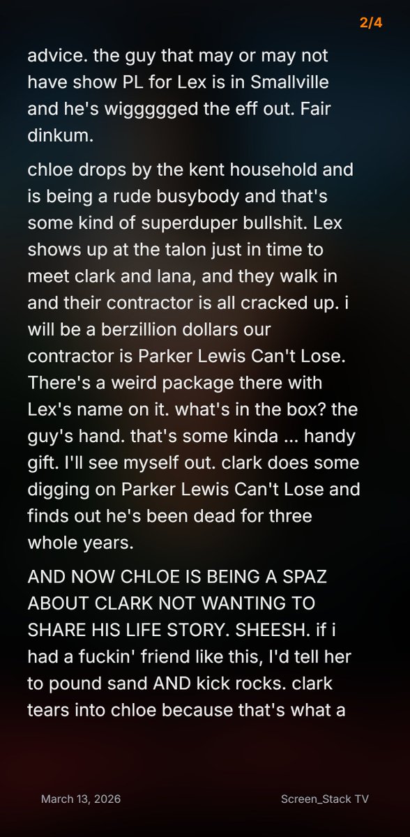 StackScreen7878's tweet photo. Smallville's S1E14 'Zero' raws have more Parker Lewis than you can handle, a very handy gift for Lex Luthor, and enough Chloe Sullivan shade to block out the Smallville sun. Read 'em if you dare. Check the comments for the final page! #rawnotes #Screen_Stack #Smallville25 https://t.co/knESCstSMO