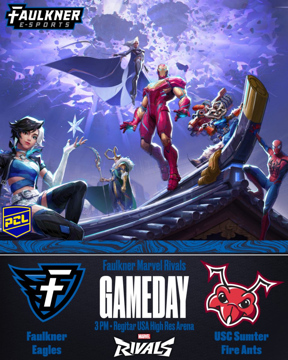 FaulknerESports's tweet image. Faulkner's Marvel Rivals Team will face the University of South Carolina Sumter in a best-of-five match!

#FaulknerESports #SoarEagles #NeverFail #MarvelRivals
