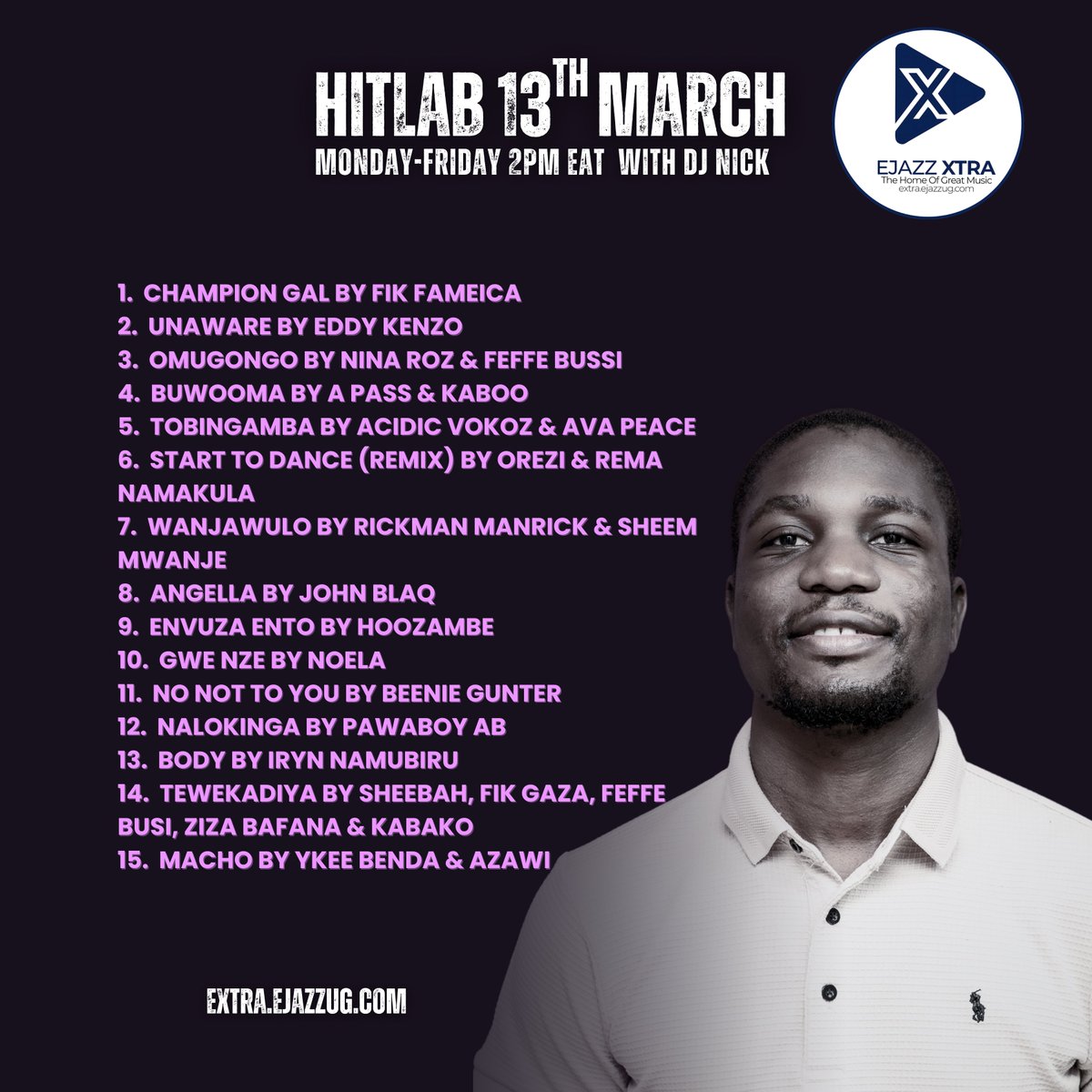 djnicknicholas's tweet photo. Here’s today’s #TheHitLab playlist all the songs that aired on the show! 🎶🔥
Catch the show Monday to Friday, 2PM–3PM.
Listen here: https://t.co/wMTjzHoIRG https://t.co/rZsR92G21R