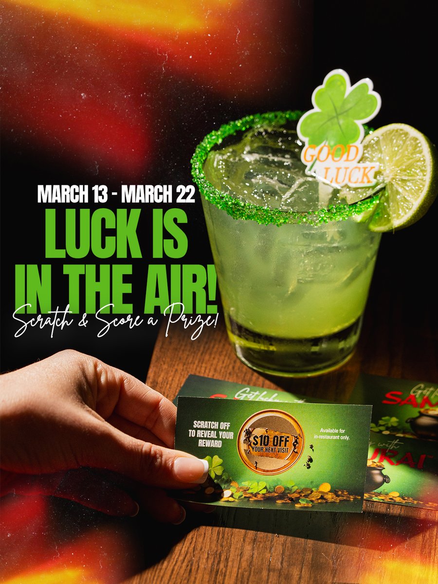 MiamiSamurai's tweet photo. Feeling lucky? 🍀 

Play our St. Patrick’s Day scratch-offs and win a prize! Join the fun from March 13–22 and reserve your table today. https://t.co/pv9QdHGN1D