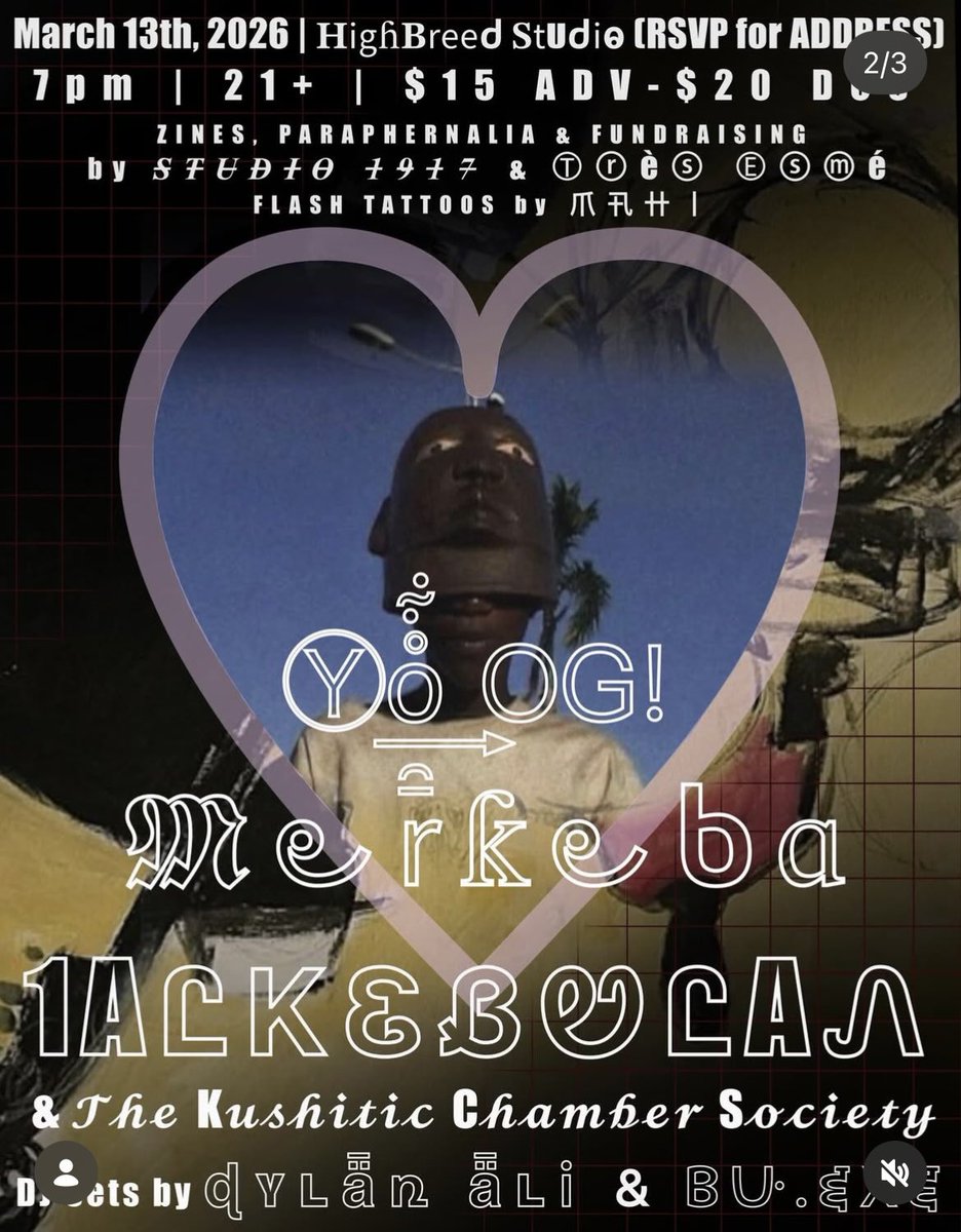 merkeba201's tweet photo. Tonight, 7pm
📍High Breed Studios
🎙️Merkeba
🎤Yo OG
1Alkebulan and their band The Kushitic Chamber Society 🎸🎹🥁 https://t.co/oDmFdPt8Uq