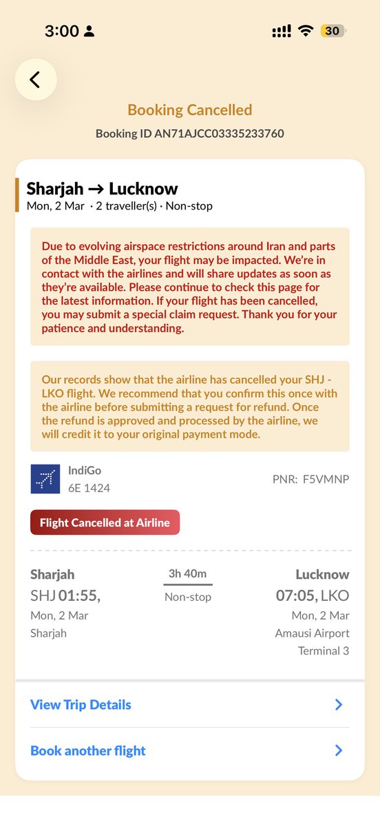 ankitdxb04's tweet photo. @makemytripcare @makemytrip I requested for refund after I got a notification that flight is cancelled How can you not pay the full amount per DGCA rule any flight that got cancelled due to this on going issues in Middle East needs to refund full amount including the convenience fee. @DGCAIndia @makemytrip https://t.co/d9qGlu15QF