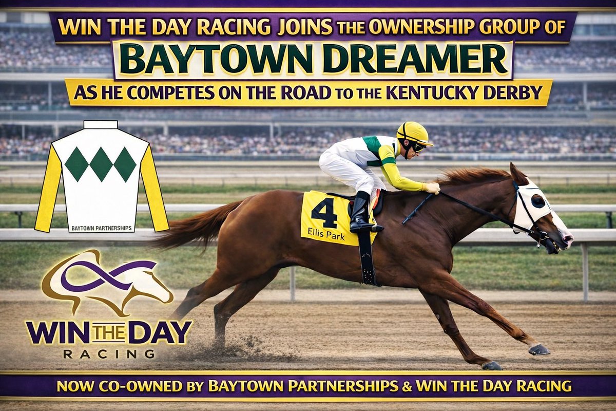 samhall34's tweet photo. We’re incredibly excited to announce that @WinTheDayRacing has joined Baytown Partnerships in the ownership group of BAYTOWN DREAMER, as he continues his journey on the road to the @KentuckyDerby !

BAYTOWN DREAMER is trained by @mcenteeracing and will continue to be managed by Paul and Cheryl McEntee - we couldn’t be more grateful to partner with them. They have done an absolutely amazing job developing and managing this horse, and it’s been inspiring to watch the brilliant care, dedication and horsemanship they show every day.

We feel truly blessed to be part of this team and to work alongside such great people who share the same passion for the sport and for the horses.

Excited for what’s ahead and grateful for the opportunity to chase big dreams together.  He’s currently earned 7 points on the road to the Derby and hoping for more in the Jeff Ruby Stakes in a little more than a week!

Let’s go, Baytown Dreamer! 🏇✨

#WinTheDayRacing #BaytownDreamer #HorseRacing #RoadToTheDerby #BaytownPartnerships