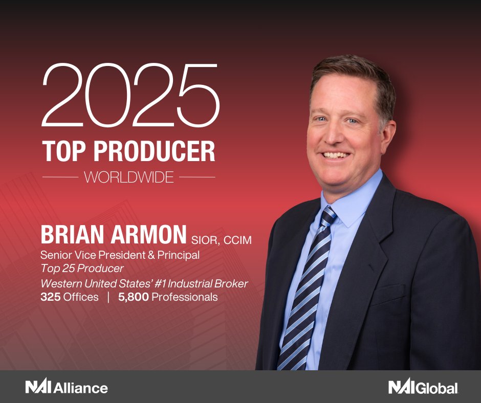 We are thrilled to share that Brian Armon has been recognized as a top 25 producer worldwide and the #1 Industrial Broker in the Western United States for NAI Global! Congratulations, Brian, on this well-deserved recognition! 🎉

#Congrats #TeamNAIAlliance #Top25