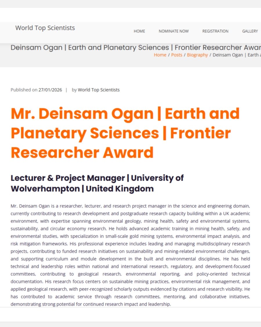 deinsam_ogan's tweet photo. Good News!!!

Glad to have been recognised by the @World Top Scientists Awards for the #Frontier #Researcher #Award in the #Earth &amp; #Planetary #Sciences.

https://t.co/207Yb9dWo4 @wlv_uni @WLV_DoctoralCol @wlv_uniNews @wlv_uni_sikh @wlvcidt @Wlvgym @WlvLawSchool @Wolves https://t.co/FLWoa3L9Rz