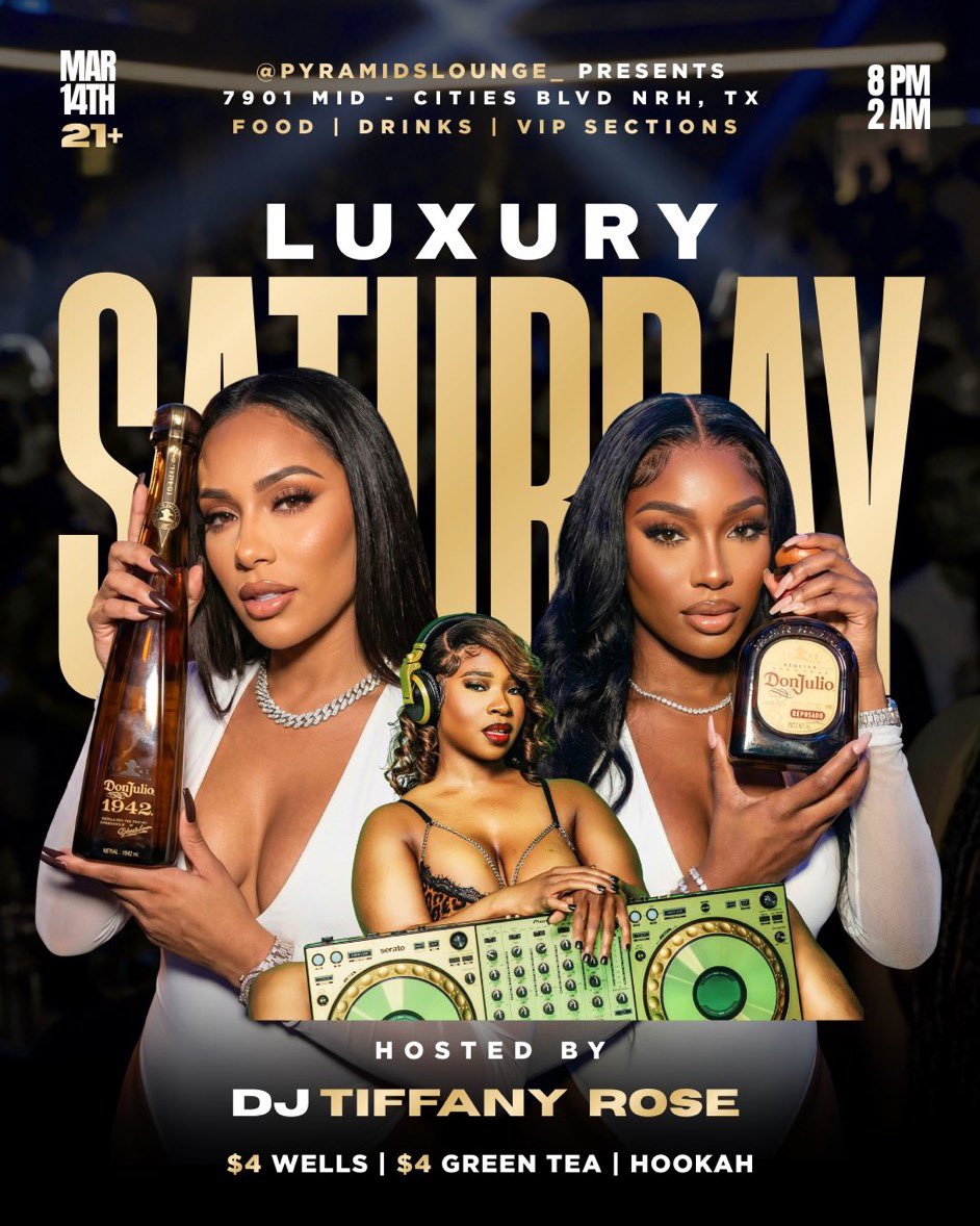 Inspir3Radio's tweet photo. Luxury Saturdays ✨

I’m bringing vibez to Pyramid Lounge this Saturday 🎧🔥

$4 Wells • $4 Green Tea
Food • Hookah • VIP Sections

8PM – 2AM
Pull up DFW

With @ihearttiffrose 

#DFWNightlife #SaturdayNight #hookahlounge https://t.co/50XTNh1RCx