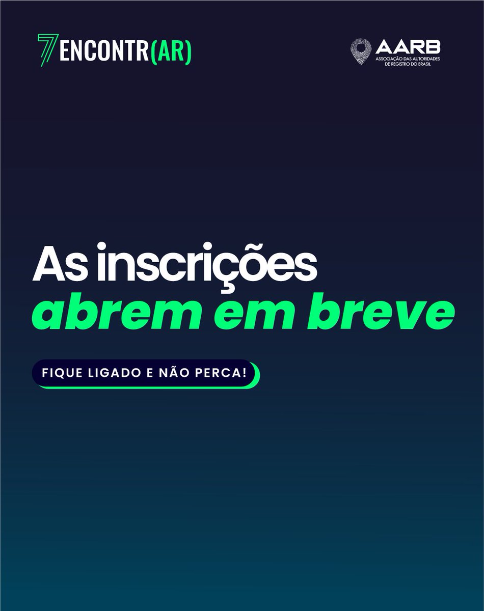aarb_oficial's tweet photo. O 7º Encontr(AR) já tem data e local confirmados. Agora, o próximo passo está chegando.
Em breve, serão abertas as inscrições para o encontro que reunirá profissionais, especialistas e Autoridades de Registro no CREA-SP, no dia 13 de maio.
Reserve esse momento em sua agenda! https://t.co/NcodFcdder