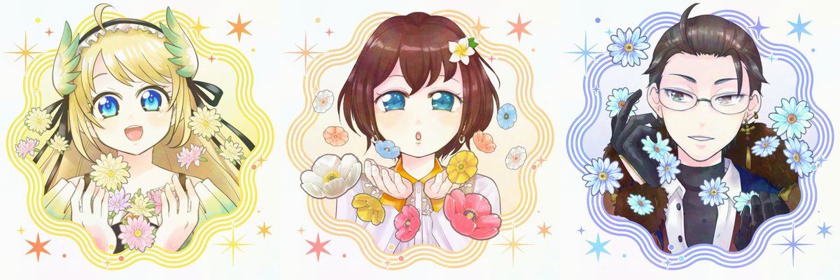 今回の #3setBBQ 誕生日イラストは「あまり描いたことがない衣装・髪型の三人×誕生花」がテーマでした✍
TakaZEAにあわせてHanaちゃんも第二衣装にしようと思ったんですが、水彩のフワッとした雰囲気が似合うポニテ＆ワンピコーデにしました🫰❤️
ジャコウネコ衣装のHanaちゃんも別の機会に描きたいな～