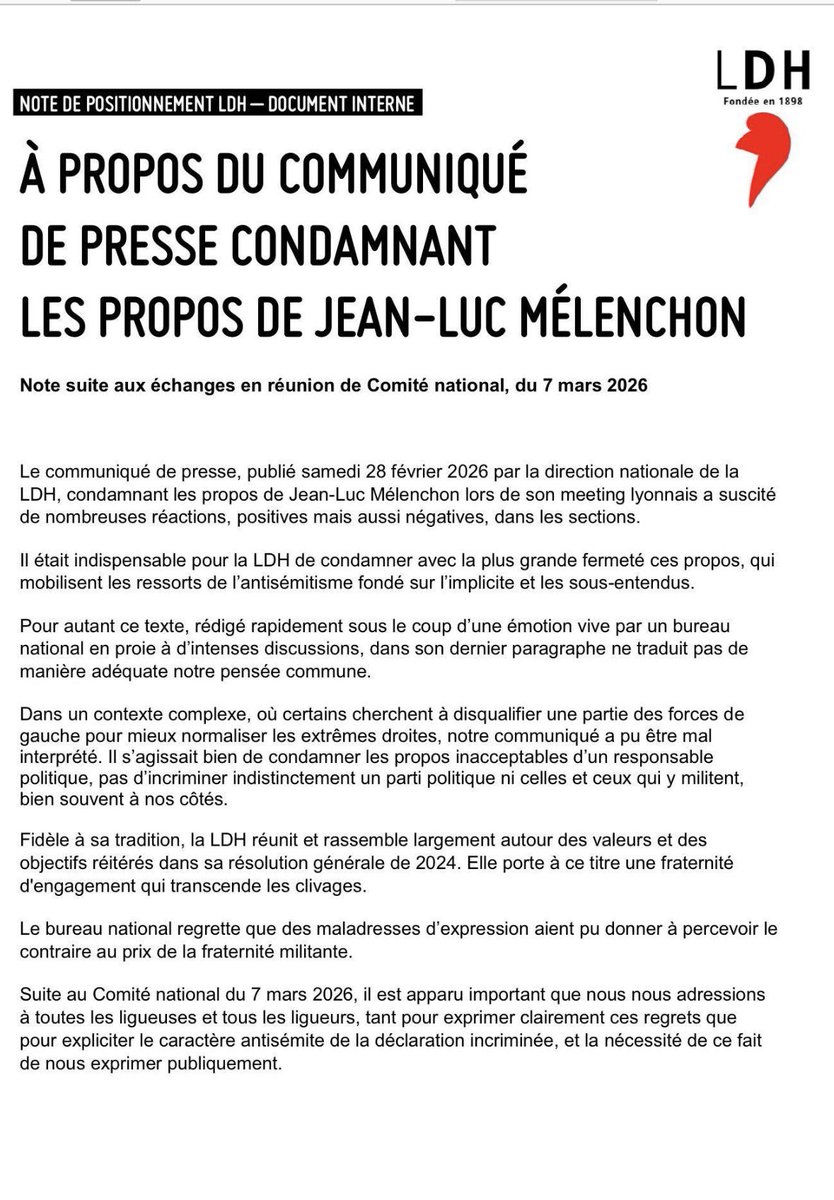 VLautard's tweet image. Traduction du texte de @LDH_Fr : « Nous avons publié un communiqué dénonçant les propos antisémites de #Mélenchon. Mais comme beaucoup de militants de la LDH sont à LFI et n’ont pas apprécié que nous ciblions LFI…nous nous excusons ! »
Quelle HONTE !!!
#Antisémitisme