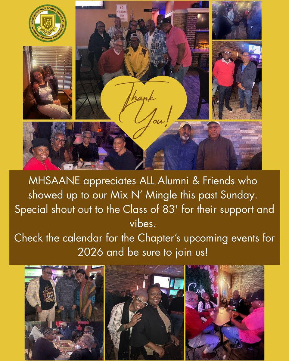 MHS_GlobalAlum's tweet photo. MHSAANE appreciates all alumni and friends who showed up to last month's Mix N' Mingle. Special shout out to class of '83 for their support and vibes. Check the calendar for the chapter's upcoming events for 2026 and be sure to join us 💛🤎 https://t.co/IO1Cs3kKu1