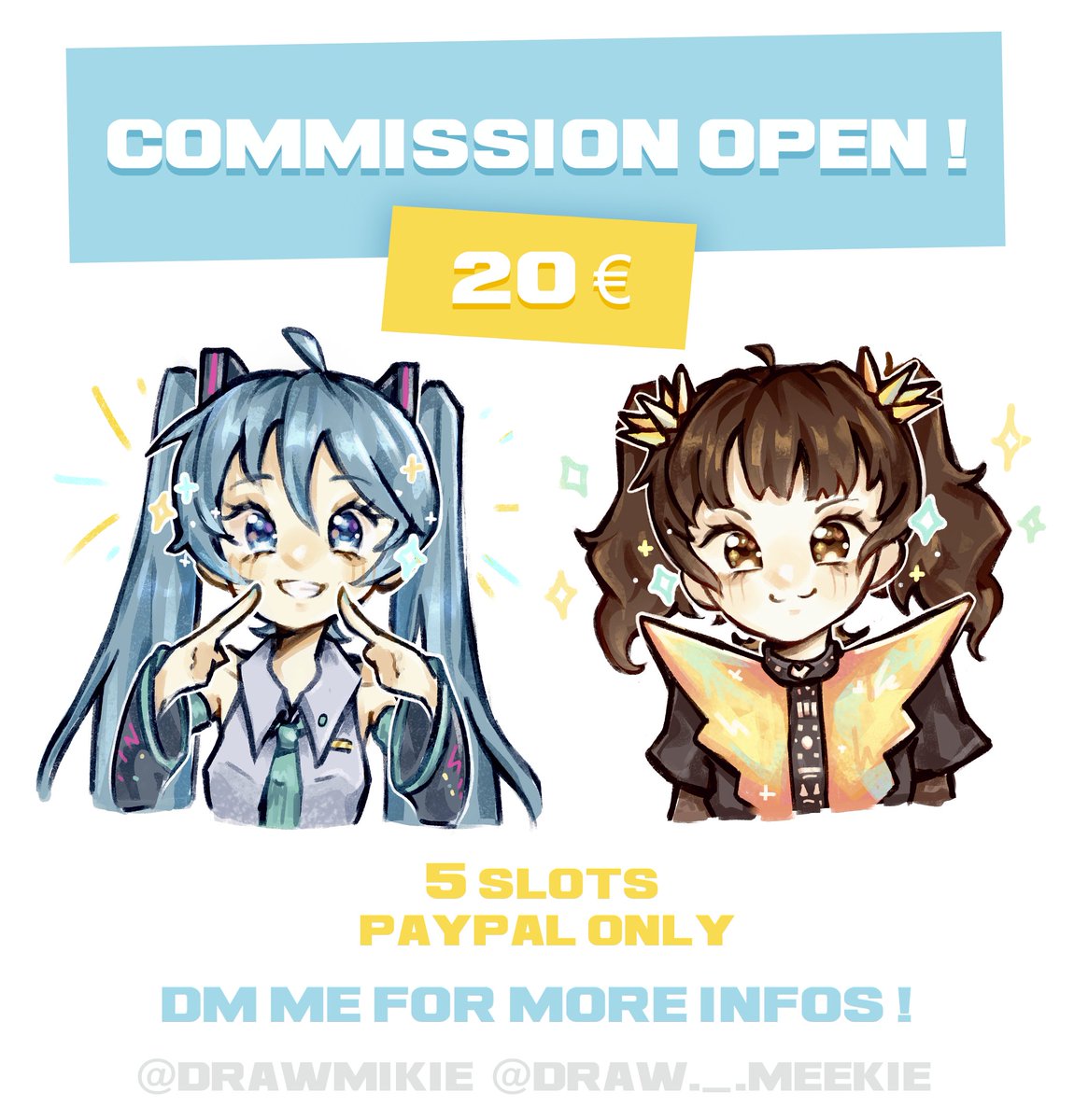 DrawMikie's tweet photo. ✨COMMISSIONS OPEN ! ✨

- 5 SLOTS available 
- 20 €
- Paiment via paypal 
- Get a bust in my art style !

Dm me for more infos !✨ https://t.co/wUSnRA4lNZ