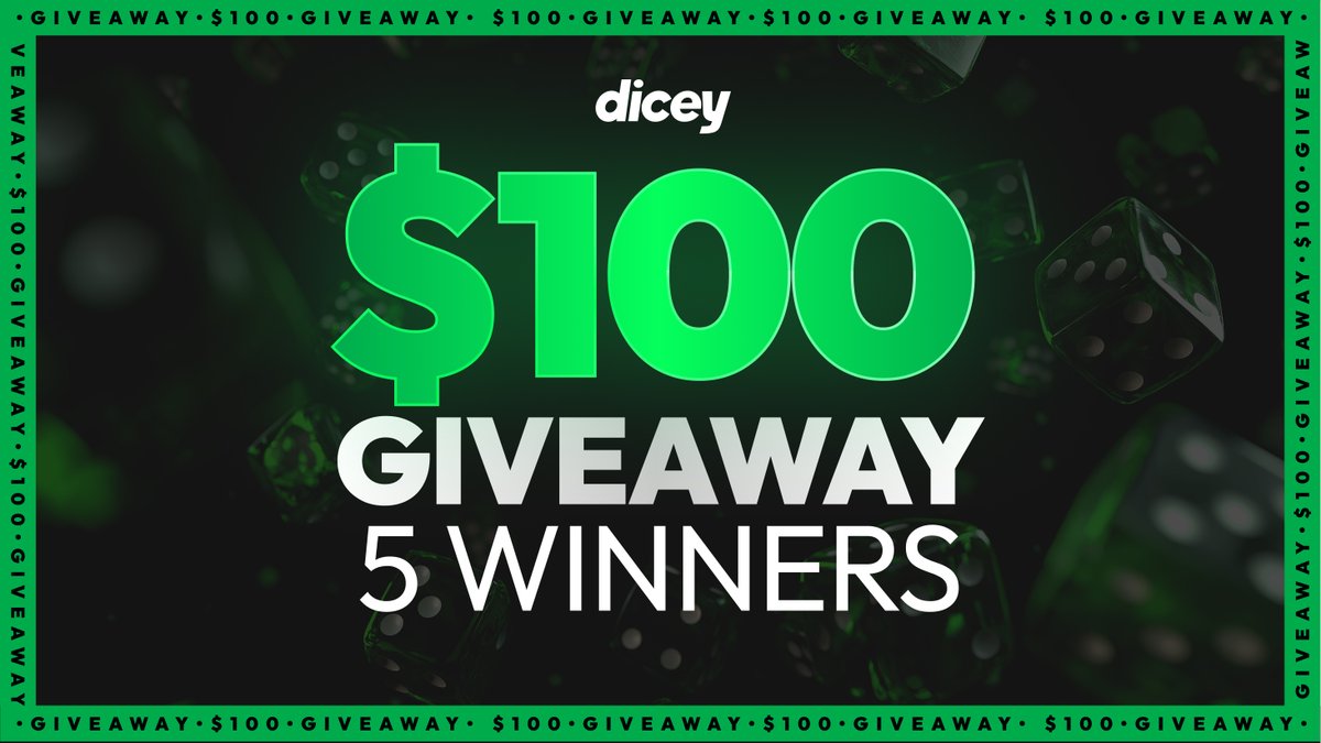 $100 to 5 winners

♻️ Retweet
🤝 Follow <a href="/DiceyHQ/">Dicey</a> 
🫂 Tag a friend

Winners chosen in 72 hours 🎲