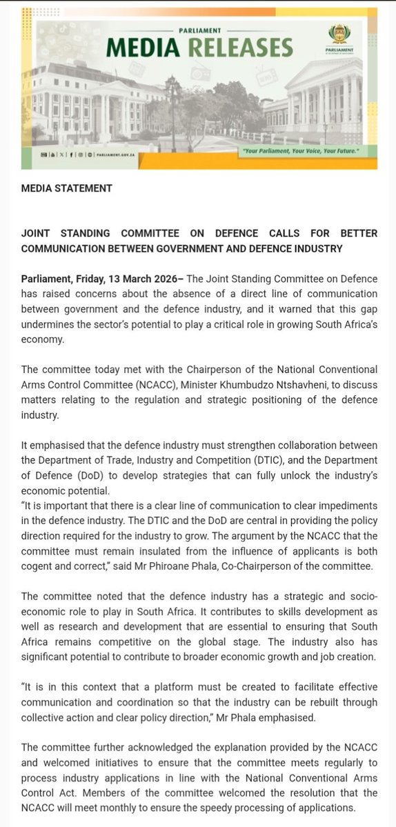 Defence Cluster Parliament of RSA tweet media