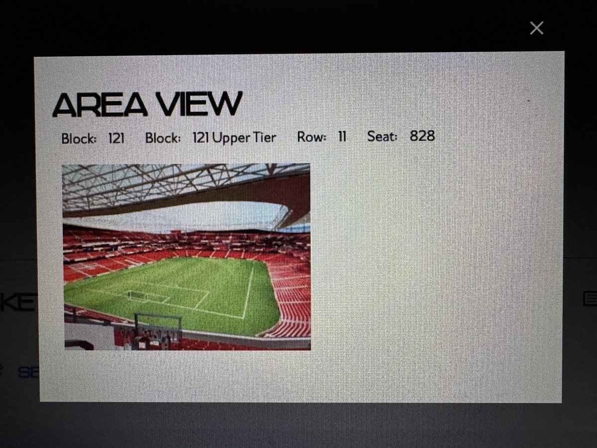 BatisteGrjs's tweet photo. ⚠️ !!! TICKET ARSENAL LDC !!! ⚠️

Je vends 1 place pour arsenal - bayer leverkusen 04.
Block 121 upper tier 
Prix d’achat 78£ face value
📅 17/03/2026 - 20h 
La vue de la place ⤵️

@DestinationFoot @Stadium_Tr https://t.co/vd7ewbl9nD